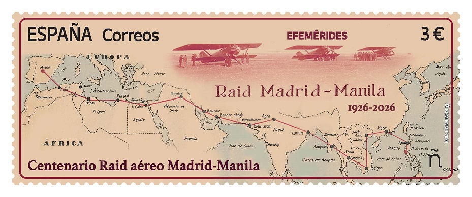 sello conmemorativo del centenario del raid aéreo Madrid-Manila